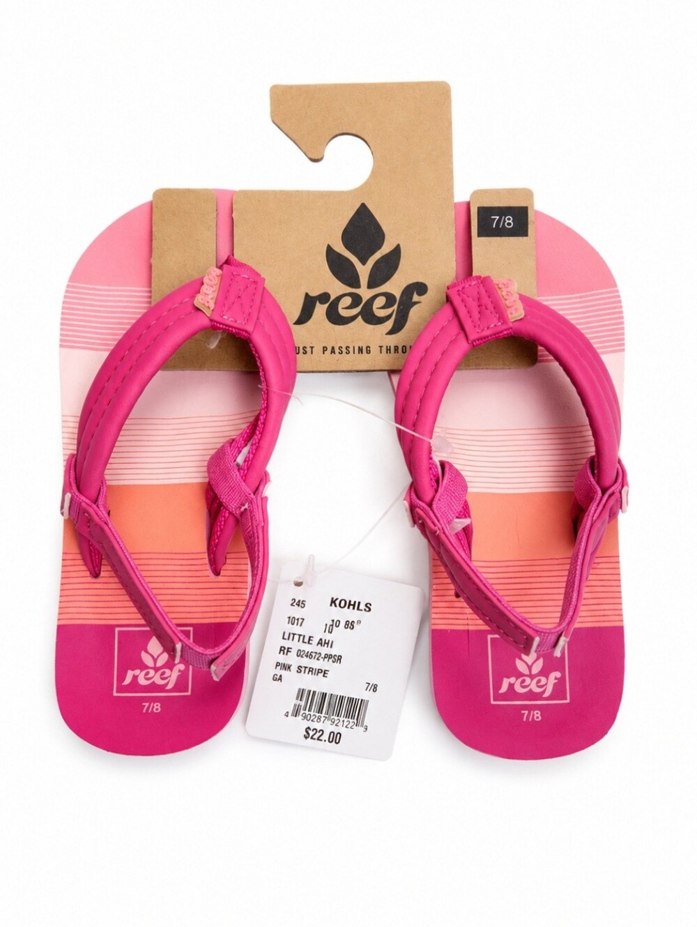 REEF Little Ahi Toddler Sandals Pink Stripe Size 7/8 NWT Beach Water Friendly